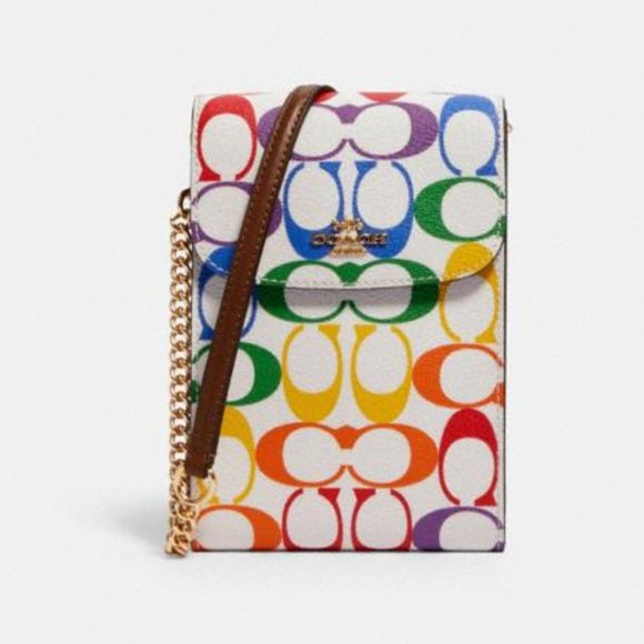 RACHEL PHONE CROSSBODY IN RAINBOW SIGNATURE CANVAS - Picture 1 of 4